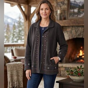 🍇 NAPA VALLEY Embroidered Black fleece Jacket with Colorful Accents in ladies XL